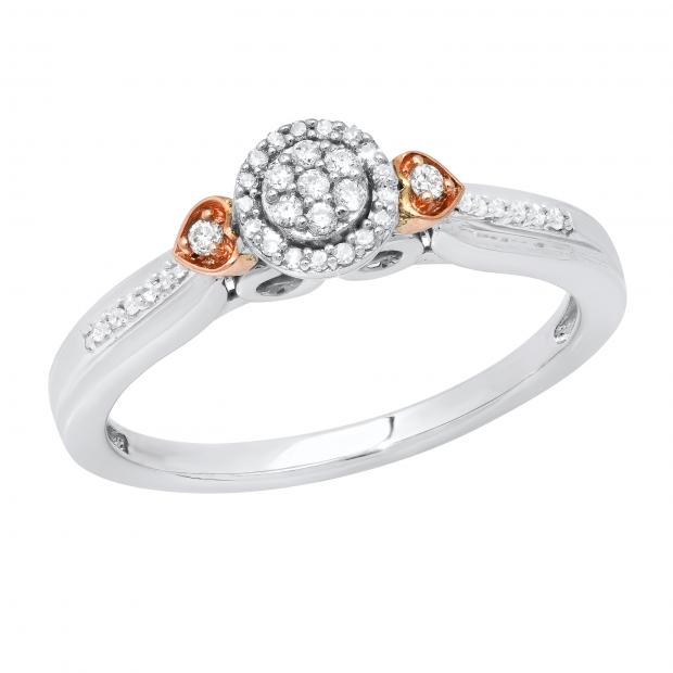 0.20 Carat (ctw) Round Diamond Ladies Engagement Ring Sterling Silver with 10K Rose Gold Plate