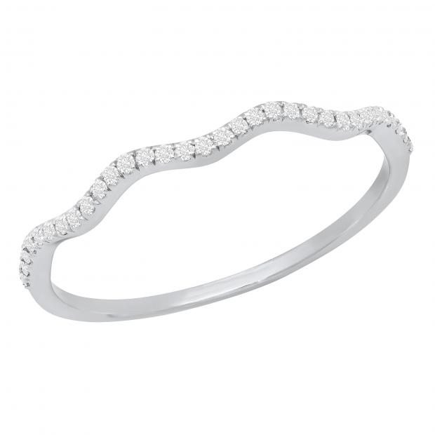 0.10 Carat (ctw) Round White Diamond Bridal Wave Wedding Anniversary Band 1/10 CT Sterling Silver