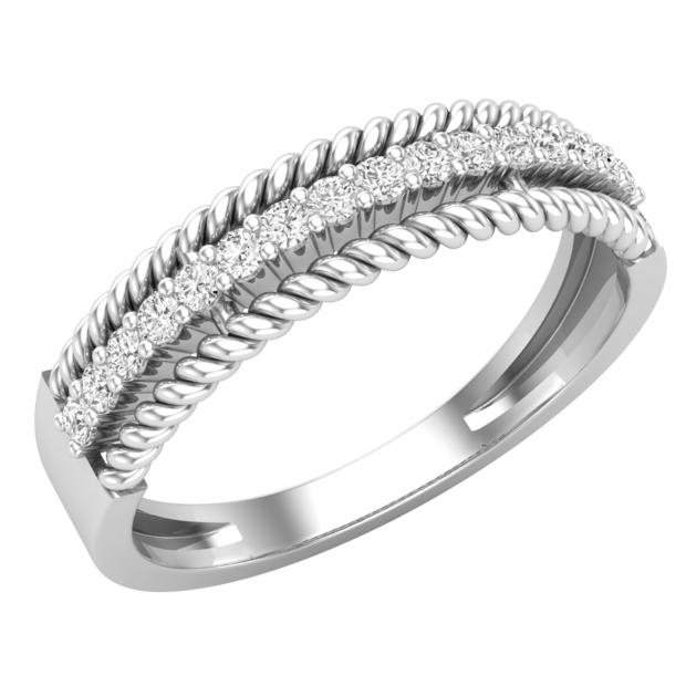 0.19 Carat (ctw) Round White Diamond Ladies Rope Style Anniversary Wedding Band Sterling Silver