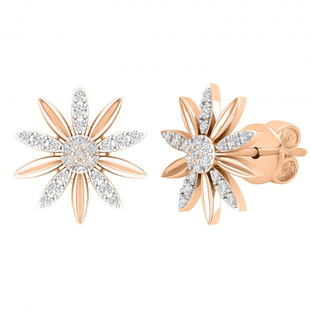 0.16 Carat (ctw) Round White Diamond Ladies Flower Shape Stud Earrings 18K Rose Gold