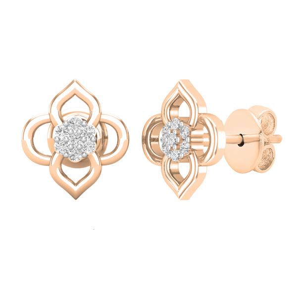 0.06 Carat (ctw) Round White Diamond Ladies Flower Shape Stud Earrings 18K Rose Gold