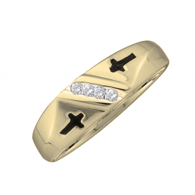 0.06 Carat (ctw) Round White Diamond Mens Cross Ring Wedding Band 14K Yellow Gold