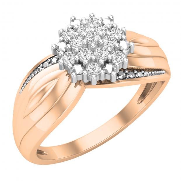 0.20 Carat (ctw) Round White Diamond Ladies Flower Cluster Right Hand Ring 1/5 CT 10K Rose Gold