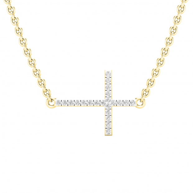 0.07 Carat (ctw) Round White Diamond Ladies Sideways Cross Pendant 10K Yellow Gold