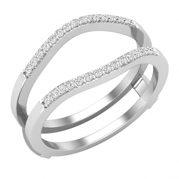 0.20 Carat (ctw) Round White Diamond Ladies Enhancer Guard Double Ring 1/5 CT Sterling Silver