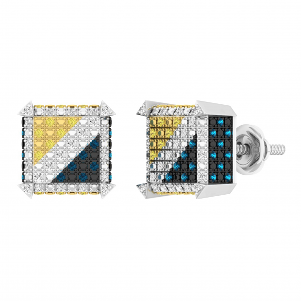 0.30 Carat (ctw) Round Diamond Metal Beaded Square Iced Out Hip Hop Screwback Unisex Stud Earrings in 925 Sterling Silver
