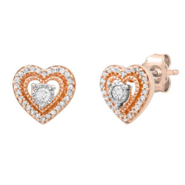0.15 Carat (ctw) Round White Diamond Ladies Heart Shape Stud Earrings 14K White & Rose Gold