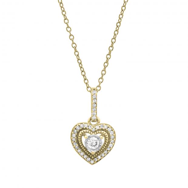 0.13 Carat (ctw) Round White Diamond Ladies Double Heart Pendant 10K Yellow Gold