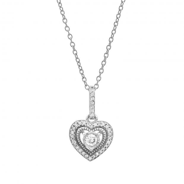 0.13 Carat (ctw) Round White Diamond Ladies Double Heart Pendant Sterling Silver