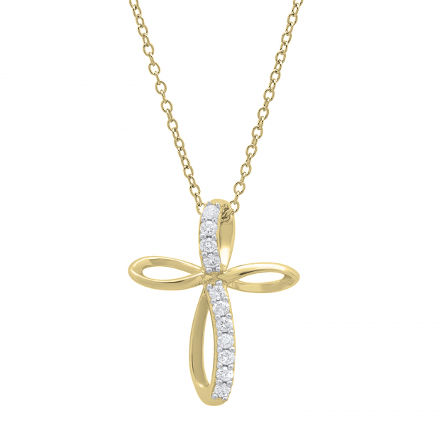 0.12 Carat (ctw) Round White Diamond Ladies Infinity Loop Cross Pendant, 18K Yellow Gold