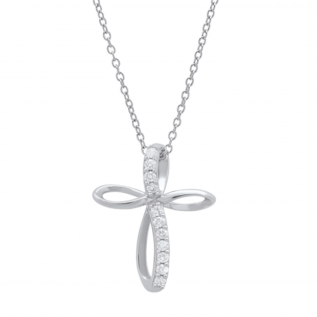 0.12 Carat (ctw) Round White Diamond Ladies Infinity Loop Cross Pendant Sterling Silver