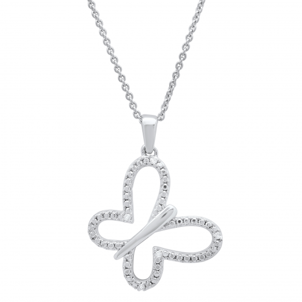 0.03 Carat (ctw) Round White Diamond Ladies Butterfly Pendant Sterling Silver