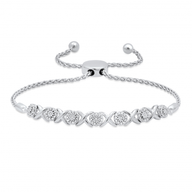 0.25 Carat (ctw) Round White Diamond Ladies XO Link Bracelet 1/4 CT Sterling Silver