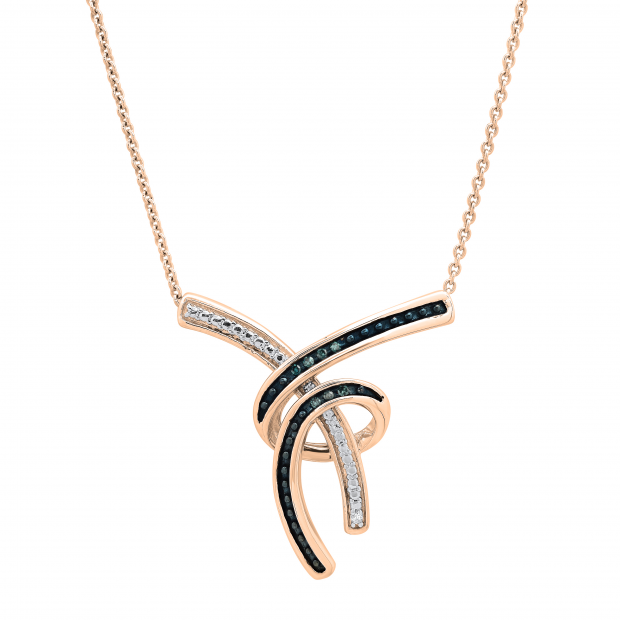 0.15 Carat (ctw) Round White & Blue Diamond Ladies Fashion Pendant, 18K Rose Gold