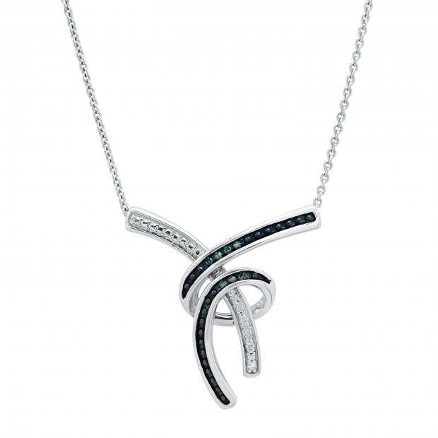 0.15 Carat (ctw) Round White & Blue Diamond Ladies Fashion Pendant, Sterling Silver