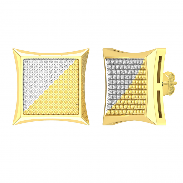 0.50 Carat (ctw) Round White & Yellow Diamond Mens Kite Shape Stud Earrings 1/2 CT 10K Yellow Gold
