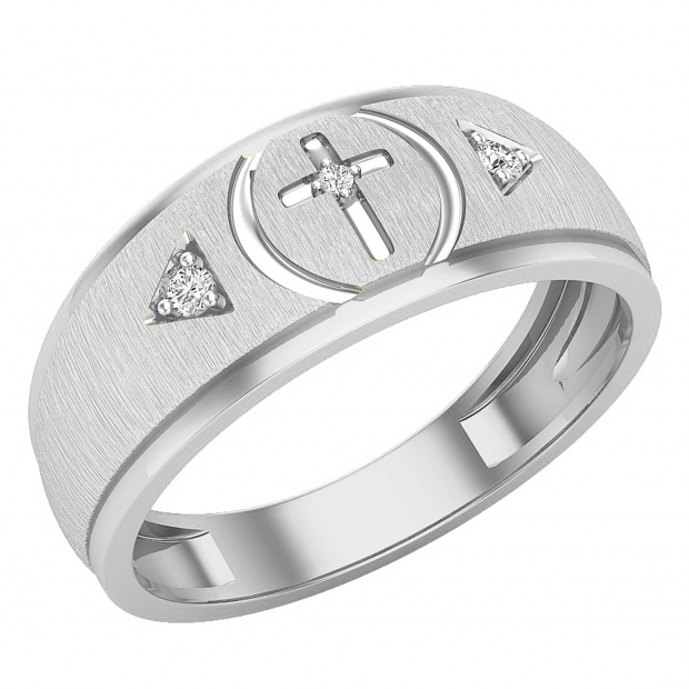 0.06 Carat (ctw) Round White Diamond Mens Cross Wedding Band Sterling Silver