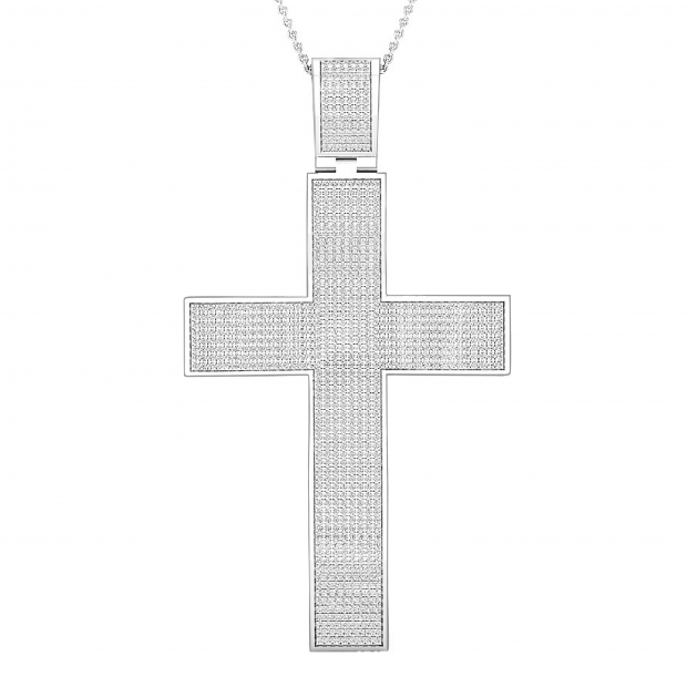 2.50 Carat (ctw) Round White Diamond Mens Cross Pendant, Sterling Silver