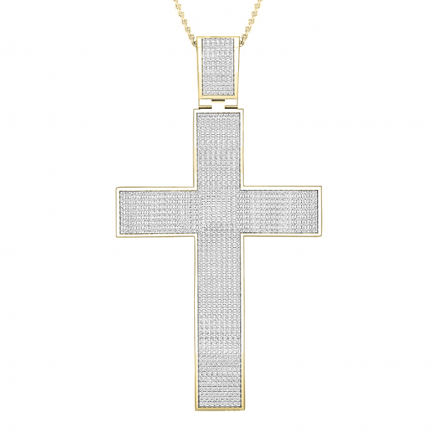 2.50 Carat (ctw) Round White Diamond Mens Cross Pendant, 10K Yellow Gold