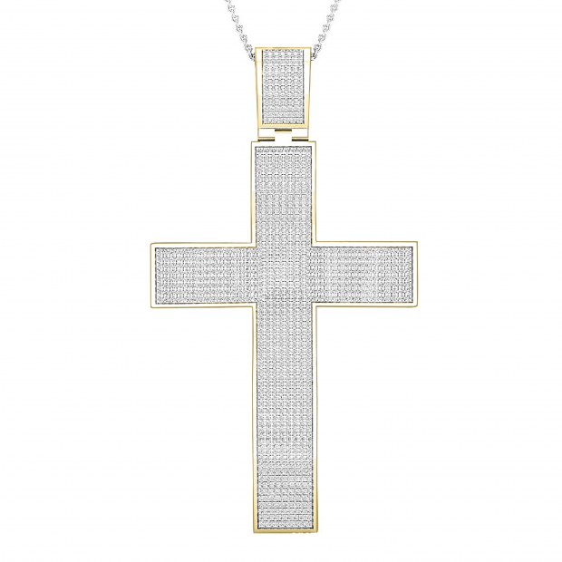 2.50 Carat (ctw) Round White Diamond Mens Cross Pendant, Yellow Gold Plated Sterling Silver