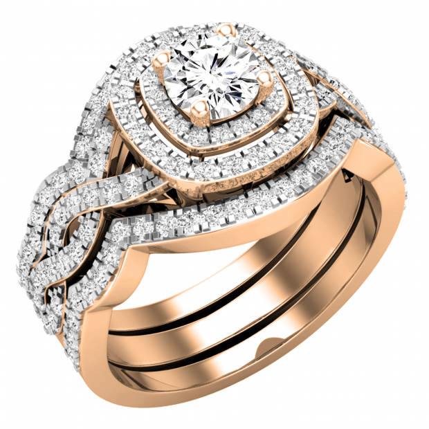 1.25 Carat (ctw) DGLA Certified Round Diamond Bridal Engagement Ring Set 1 1/4 CT 14K Rose Gold