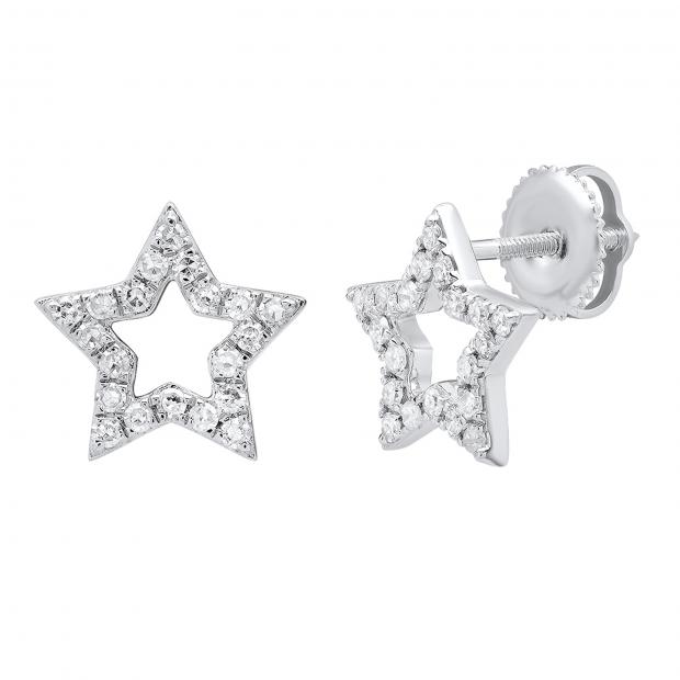 0.35 Carat (ctw) Round White Diamond Ladies Star Shape Stud Earrings 1/3 CT 10K White Gold