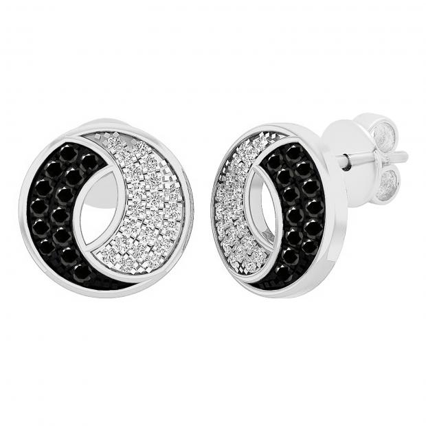 0.25 Carat (ctw) Round Black & White Diamond Ladies Circle Stud Earrings 1/4 CT 10K White Gold