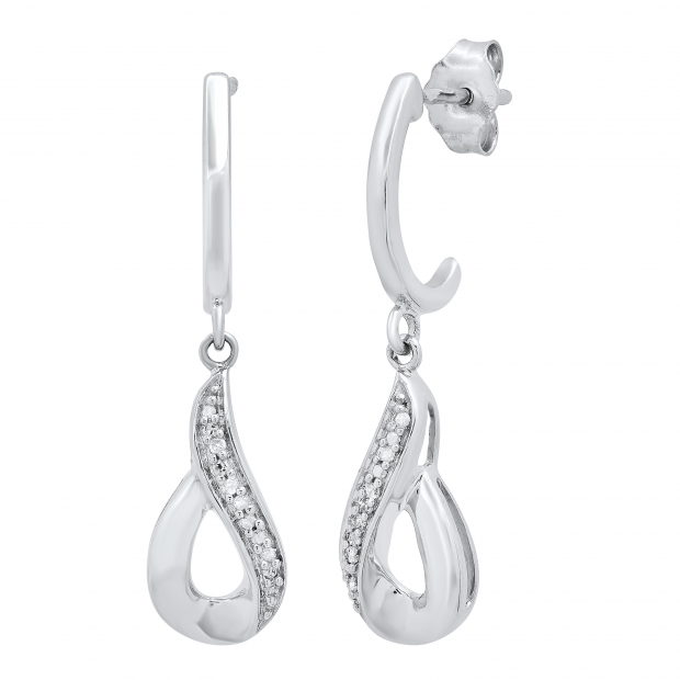0.10 Carat (ctw) Round White Diamond Ladies Swirl Style Drop Earrings 1/10 CT Sterling Silver