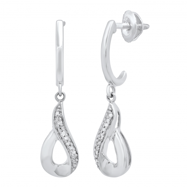0.10 Carat (ctw) Round White Diamond Ladies Swirl Style Drop Earrings 1/10 CT Sterling Silver