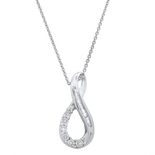 0.13 Carat (ctw) Round & Baguette White Diamond Ladies Swirl Infinity Pendant Sterling Silver