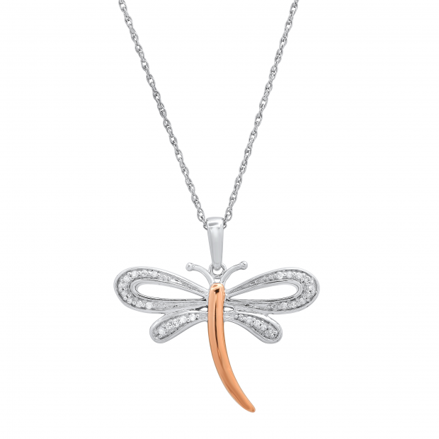 0.11 Carat (ctw) Round White Diamond Ladies Fashion Dragonfly Pendant Sterling Silver