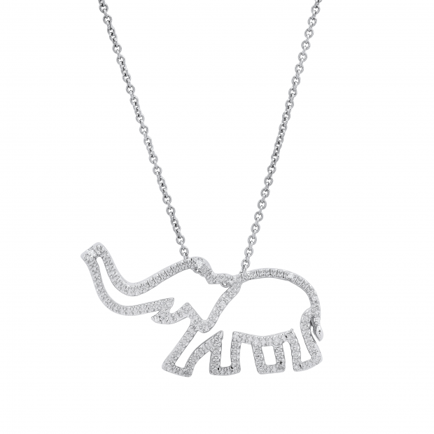 0.05 Carat (ctw) Round White Diamond Ladies Elephant Pendant Sterling Silver
