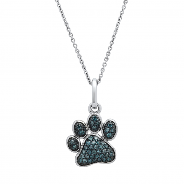 0.35 Carat (ctw) Round Blue Diamond Dog Paw Print Ladies Pendant 1/3 CT, Sterling Silver