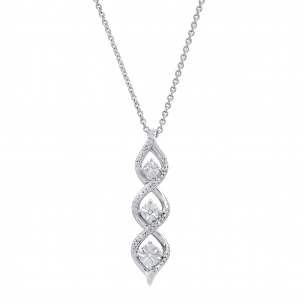 0.05 Carat (ctw) Round White Diamond 3 Stone Swirl Infinity Pendant in 925 Sterling Silver