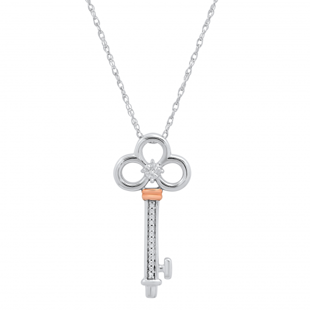 0.06 Carat (ctw) Round White Diamond Ladies Fashion Key Pendant Rose Gold Plated Sterling Silver