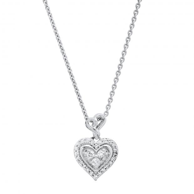 0.18 Carat (ctw) Round White Diamond Ladies Fashion Heart Pendant Sterling Silver