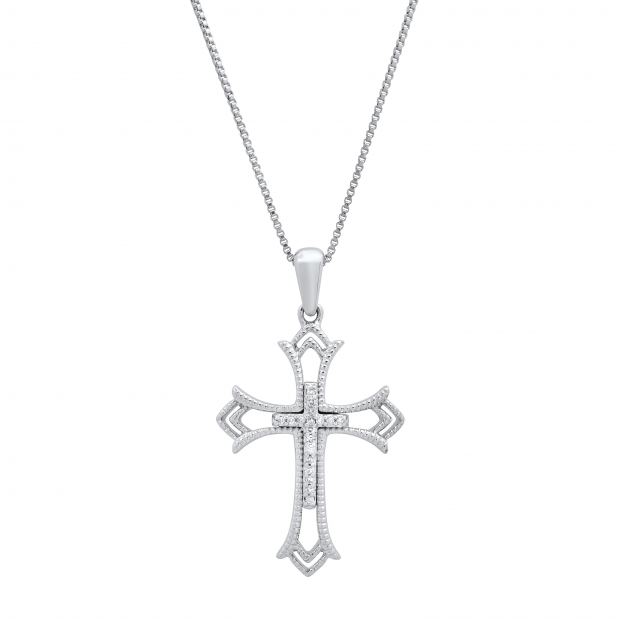 0.05 Carat (ctw) Round White Diamond Ladies Fashion Cross Religious Pendant Sterling Silver