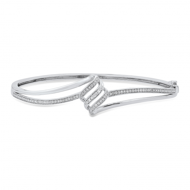 0.25 Carat (ctw) Round Diamond Ladies Swirl Spilt Shank Bangle Bracelet 1/4 CT Sterling Silver