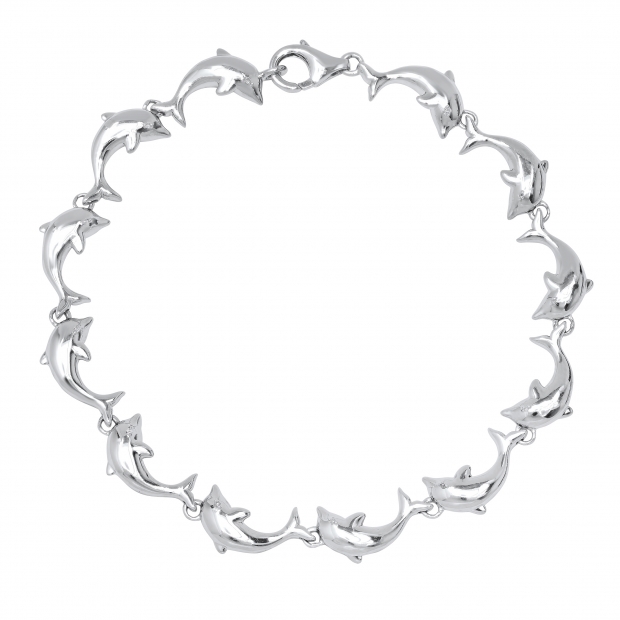 Ladies Fashion Dolphin Bracelet with Round White Diamond Accents Sterling Silver