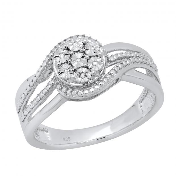 Round White Diamond Ladies Twisted Swirl Engagement Ring Sterling Silver
