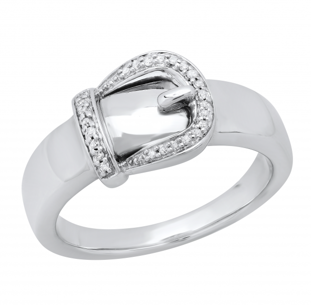 0.08 Carat (ctw) Round White Diamond Ladies Buckle Right Hand Ring Sterling Silver
