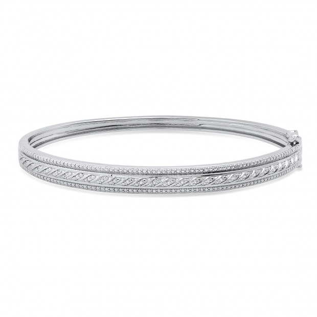 0.10 Carat (ctw) Round White Diamond Ladies Fashion Bangle Bracelet 1/10 CT Sterling Silver