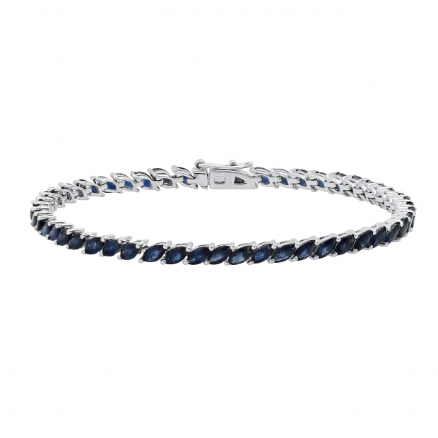 Marquise Shape Blue Sapphire Ladies Tennis Bracelet Sterling Silver