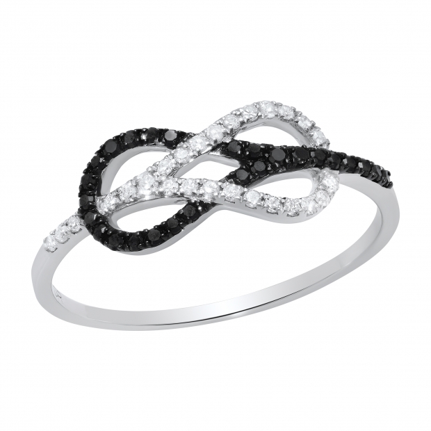 0.35 Carat Round Black & White Diamond Infinity Right Hand Ring for Her in 925 Sterling Silver