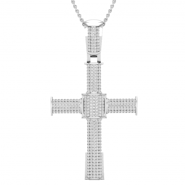 1.00 Carat (ctw) Round White Diamond Mens Hip Hop Religious Cross Pendant 1 CT, Sterling Silver