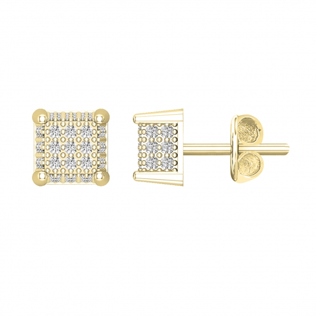 0.20 Carat (ctw) Round White Diamond Unisex Square Cluster Stud Earrings 1/5 CT 10K Yellow Gold