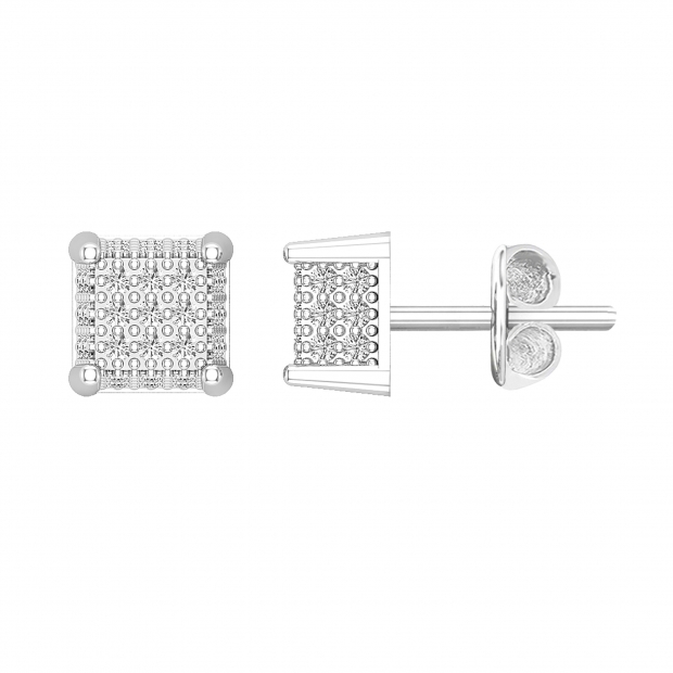 0.20 Carat (ctw) Round White Diamond Unisex Square Cluster Stud Earrings 1/5 CT Sterling Silver
