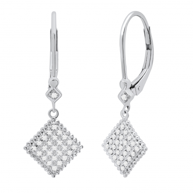 0.18 Carat (ctw) Round Diamond Ladies Beaded Kite Shape Dangling Drop Earrings Sterling Silver