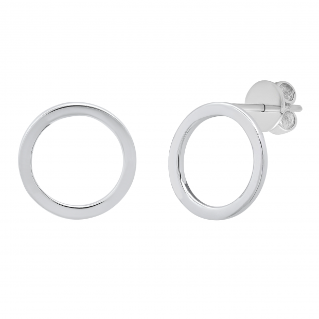 Open Circle Ladies Stud Earrings, 10K White Gold