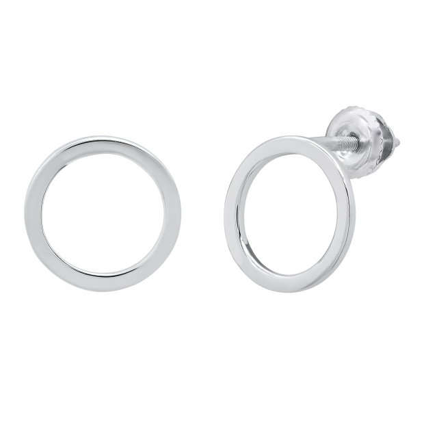 Open Circle Ladies Stud Earrings, Sterling Silver